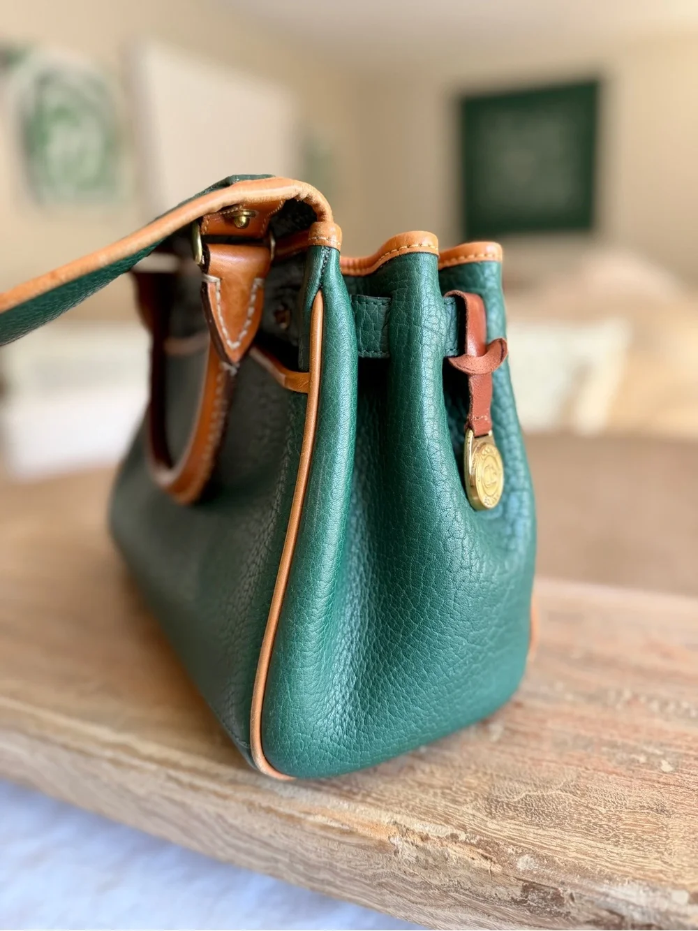 Vintage Dooney & Bourke AWL Surrey Satchel Forest Green British Tan